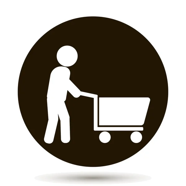 Man walking with shopping cart. Vector illustration on black bac — Stock Vector