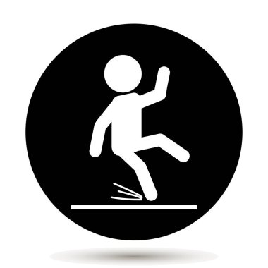 Islak zemin uyarı işareti. Kaygan yol. Vektör çizim 