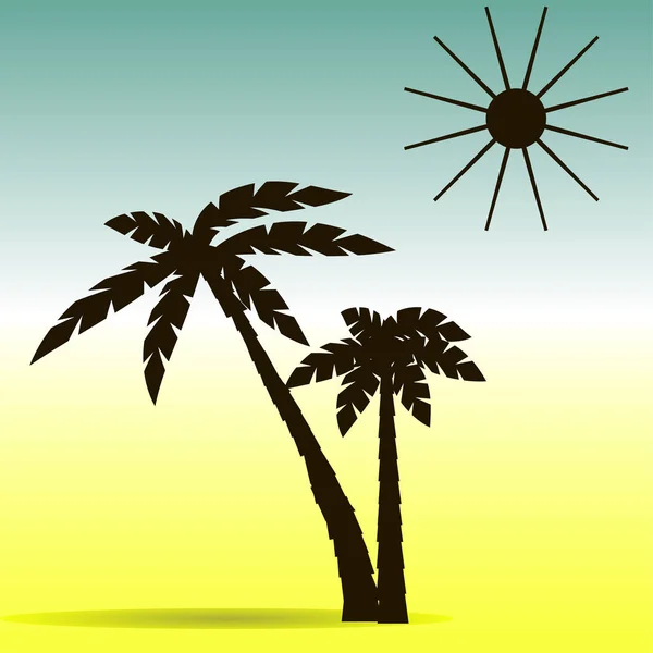 ヤシの木と太陽のシルエット — ストックベクタ