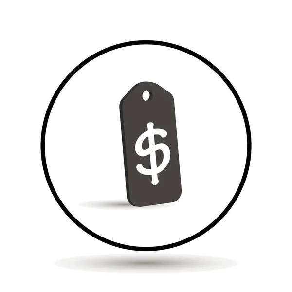 Etiqueta de compras com ícone de sinal de dólar, design plano . —  Vetores de Stock