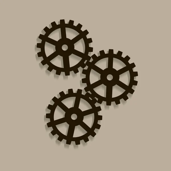 Tres engranajes sobre un fondo marrón. Ilustración vectorial — Vector de stock