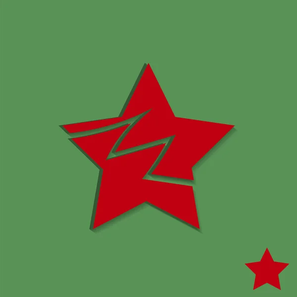 Trasiga eller skär röd stjärna på en grön bakgrund — Stock vektor