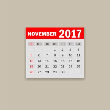 Kasım 2017. Takvim vektör çizim