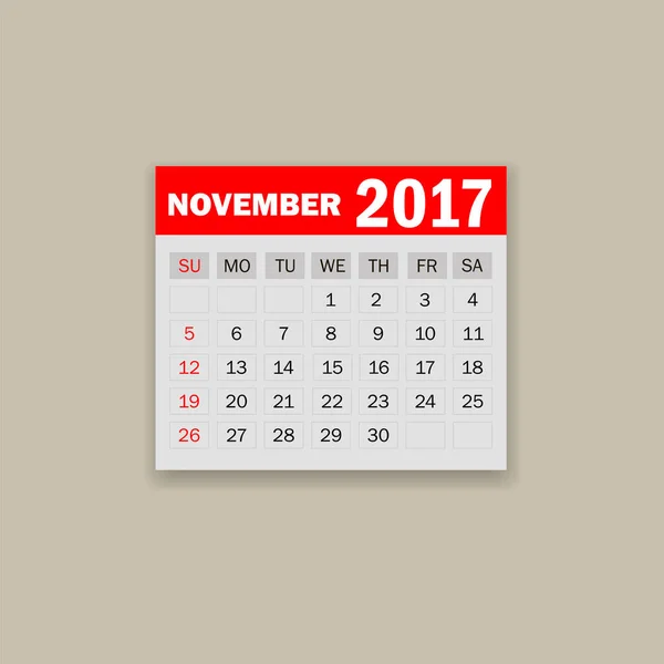 November 2017. Kalender vektorillustration — Stock vektor