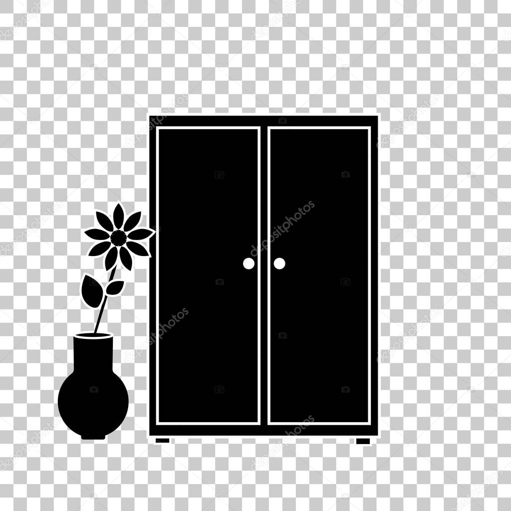 Vector image of a wardrobe icon  for clothes and a flower