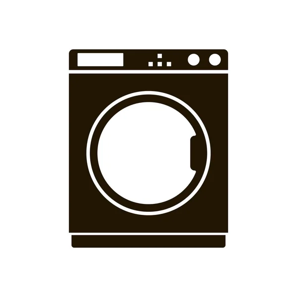 Ícone vetorial da máquina de lavar roupa preta no fundo branco. Casa — Vetor de Stock