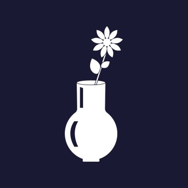 Vektör görüntü bir çiçek ile bir vazo. Koyu beyaz vektör simgesine 