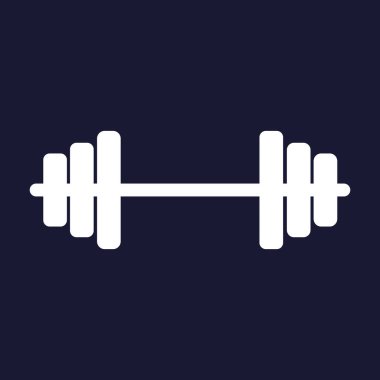 Vektör görüntü dambıl. Koyu mavi backgrou beyaz vektör simgesine