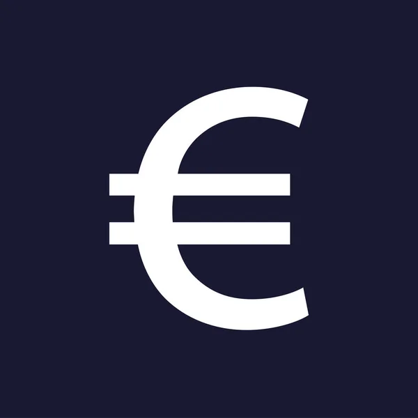 Imagen vectorial del signo del euro. Icono de vector blanco en azul oscuro b — Vector de stock