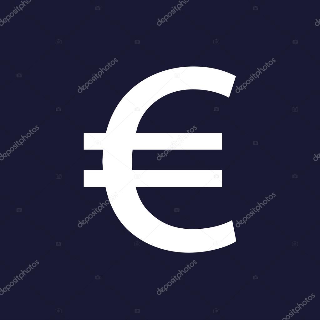 Vector image of the euro sign.  White vector icon on dark blue b