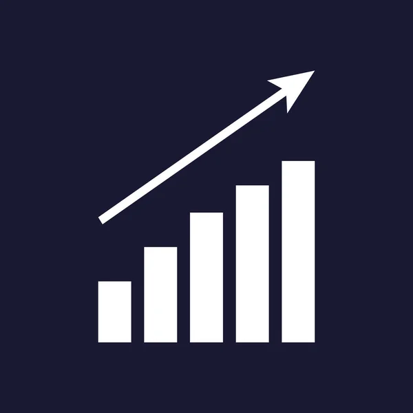 Graphique de croissance, infographie, icône de graphique, illustration vectorielle plate. Pictogramme de diagramme de concept d'entreprise. Icône vectorielle blanche sur fond bleu foncé . — Image vectorielle