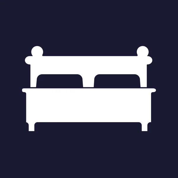 ภาพเวกเตอร์ของเตียง ไอคอนบนเตียงแบน เวกเตอร์ไอคอนสีขาวบน dar — ภาพเวกเตอร์สต็อก