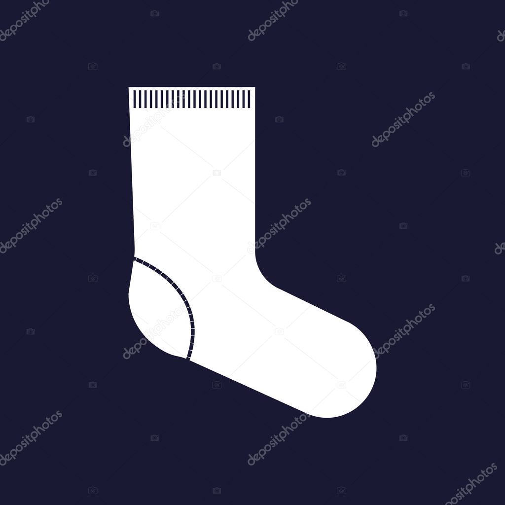 Vector knitted socks icon. Vector white icon on dark blue backgr