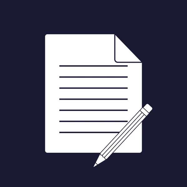 Vector afbeelding van een document met een potlood. Vector wit pictogram op — Stockvector
