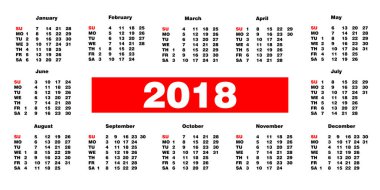 Beyaz arka plan üzerinde takvim 2018. Vektör çizim şablonu