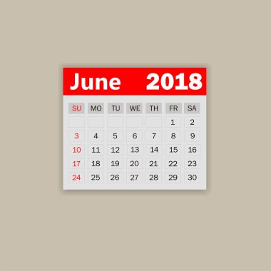 Haziran takvim 2018. Hafta Pazar günü başlar. İş vektör Hüseyin