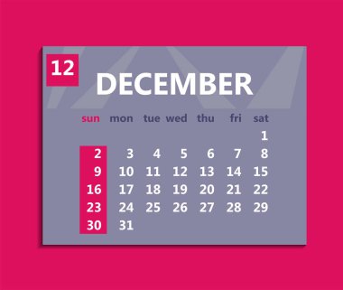 Aralık Takvim 2018. Hafta Pazar günü başlar. İş ben vektör