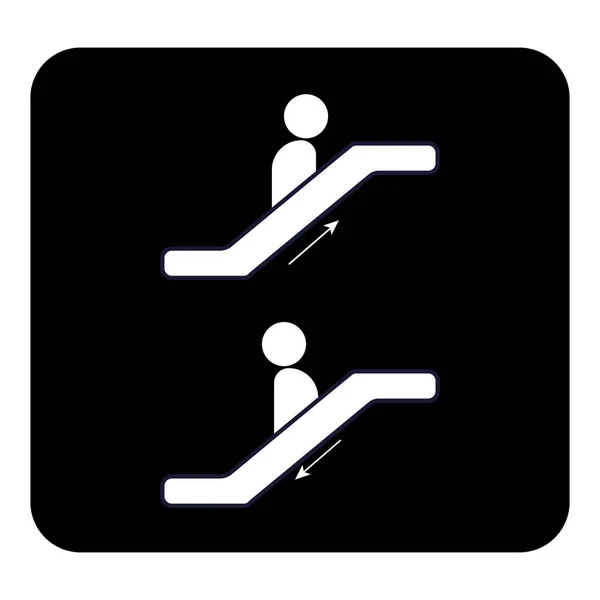 Vector icono escalera mecánica. Ilustración en blanco vectorial sobre fondo negro — Vector de stock