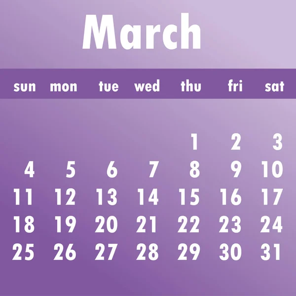 Calendario de marzo 2018. La semana comienza el domingo. Negocio vector enfermo — Archivo Imágenes Vectoriales