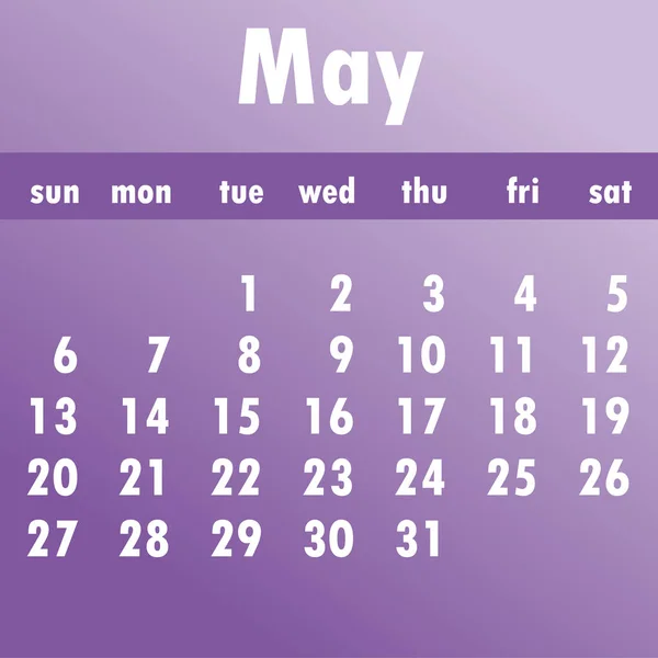 Calendario de mayo 2018. La semana comienza el domingo. illus vector de negocio — Archivo Imágenes Vectoriales