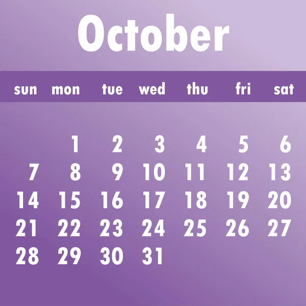 Calendario de octubre 2018. La semana comienza el domingo. Vector de negocio i — Archivo Imágenes Vectoriales