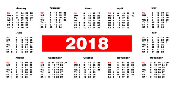 Calendário 2018 no fundo branco. Modelo de ilustração vetorial — Vetor de Stock