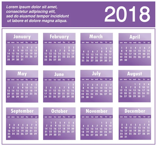 Calendar 2018 on a white background. Vector illustration  templa — Stock Vector