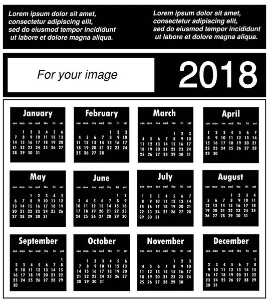 Calendar 2018  for your image on a white background. Vector illu — Stock Vector