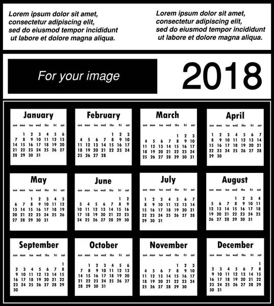 Calendar 2018 for your image on a black background. Vector illus — Stock Vector