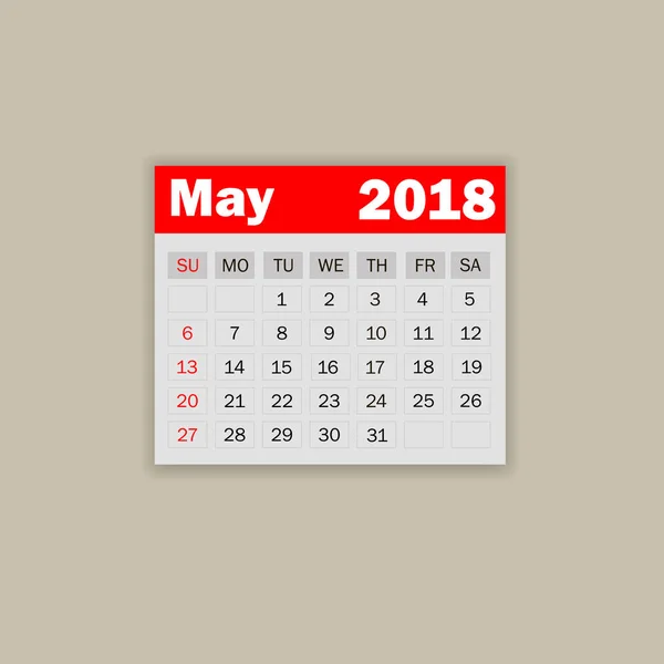 Calendario de mayo 2018. La semana comienza el domingo. Plantilla de ilustración de vector de negocio para un mes 2018 años . — Vector de stock