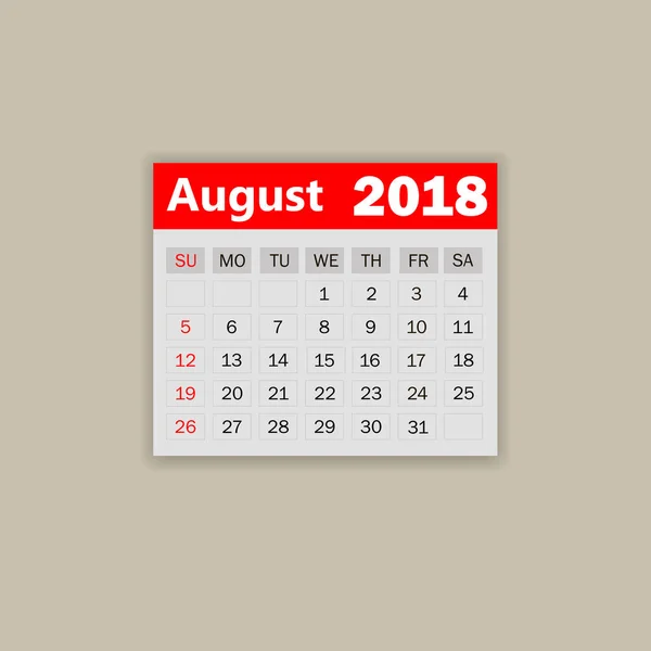 Calendario di agosto 2018. La settimana inizia domenica. Vettore d'affari il — Vettoriale Stock