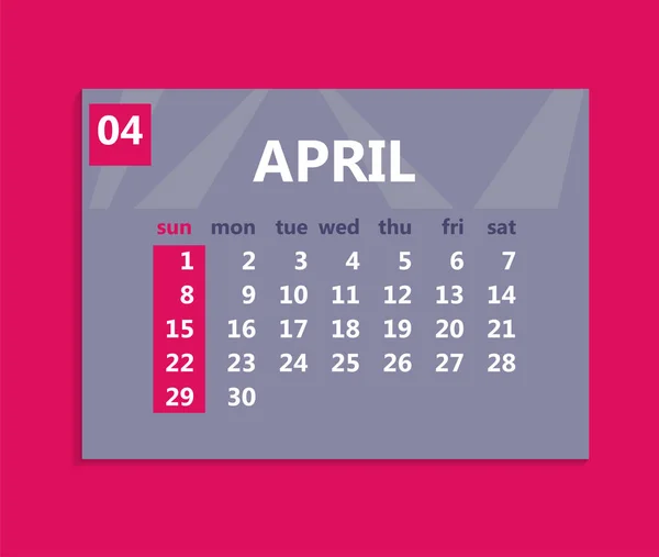 Calendario de abril 2018. La semana comienza el domingo. Vector de negocio illu — Archivo Imágenes Vectoriales