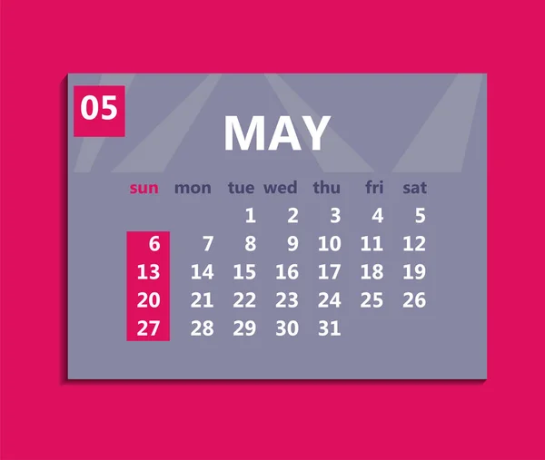 Calendario de mayo 2018. La semana comienza el domingo. Ilustración del vector empresarial — Archivo Imágenes Vectoriales