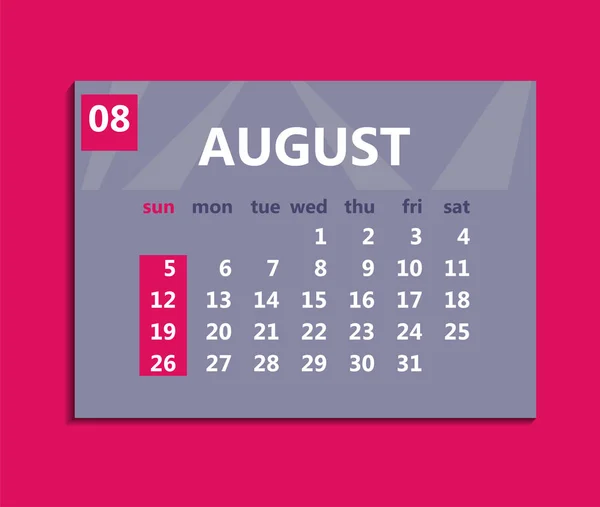 Август 2018 года. Неделя начинается в воскресенье. Бизнес-вектор III — стоковый вектор