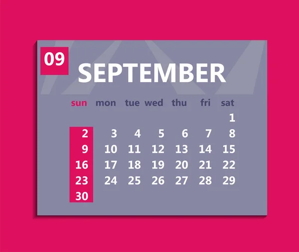 Calendario de septiembre 2018. La semana comienza el domingo. vector de negocio — Archivo Imágenes Vectoriales