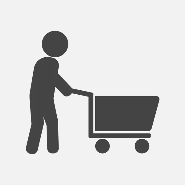 Man lopen met uw winkelwagen. Vectorillustratie-pictogram. — Stockvector