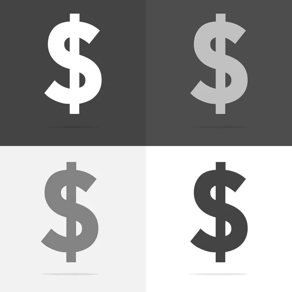 Conjunto de ícones do dólar vetorial. Ícone de dólar plano no col branco-cinza-preto — Vetor de Stock