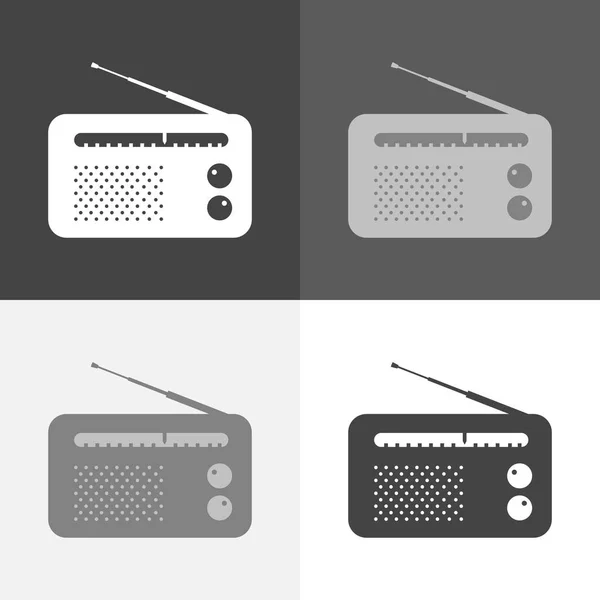 Установите значок радио. Векторная радиобелая иконка на бело-серо-черном коло — стоковый вектор