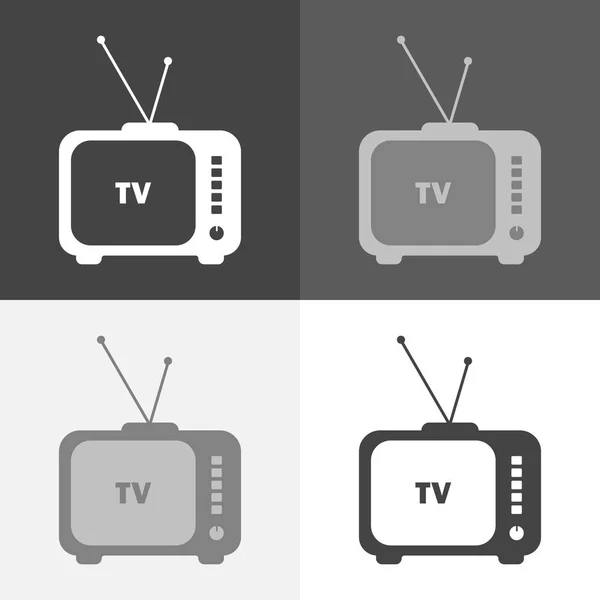 Set tv Icon. Retro Television. Vector white icon on white-grey-b — Stock Vector