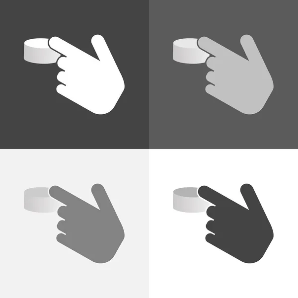 Establecer clics de mano en el botón. Icono de vector de cursor en blanco-gris - — Vector de stock