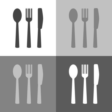 Bıçak, çatal, kaşık ve plaka vektör Icon set. Çatal bıçak takımı. Tablo küme