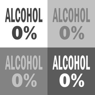 %0 alkol. Alkol beyaz-gri-siyah renk vektör Icon set.