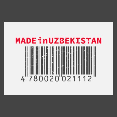 Vektör gerçekçi barkod Made in Özbekistan koyu arka plan üzerinde.
