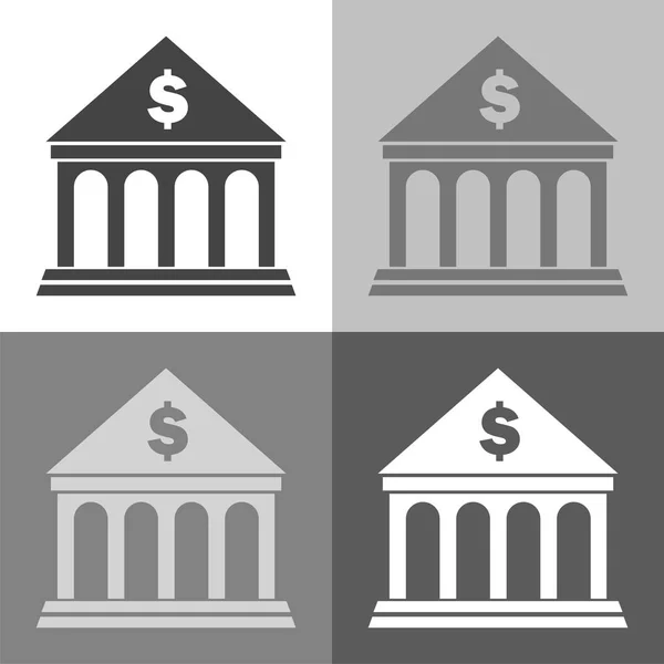 Vector pictogram gebouw bank op wit-grijs-zwarte kleur. Bank illust — Stockvector