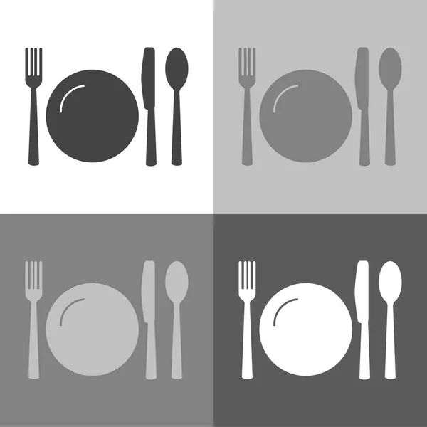 Icona vettoriale set coltello, forchetta, cucchiaio e piatto. Posate. Serie di tabelle — Vettoriale Stock