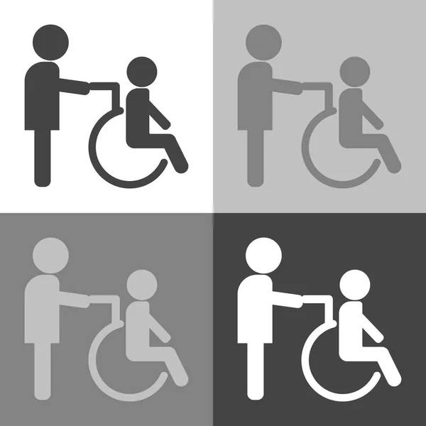 Vektorbild av funktionshindrad person. Rörelsehindrade med sjuksköterska. Wheelchai — Stock vektor