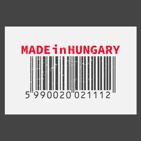 Código de barras realista vectorial Hecho en Hungría sobre fondo oscuro . — Archivo Imágenes Vectoriales
