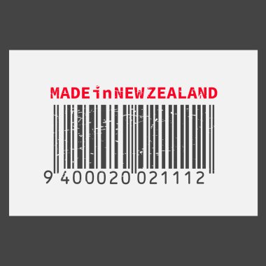 Vektör gerçekçi barkod Made in Yeni Zelanda koyu arka plan üzerinde