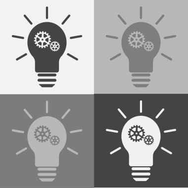 Vektör simge kümesi fikri ortaya çıktı. Bir dişli ile ışık ampul simgesi