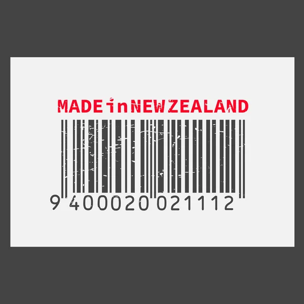 Code à barres vectoriel réaliste Fabriqué en Nouvelle-Zélande sur fond sombre — Image vectorielle